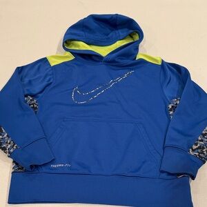 Nike Blue and Neon Yellow Therma-Fit Hoodie